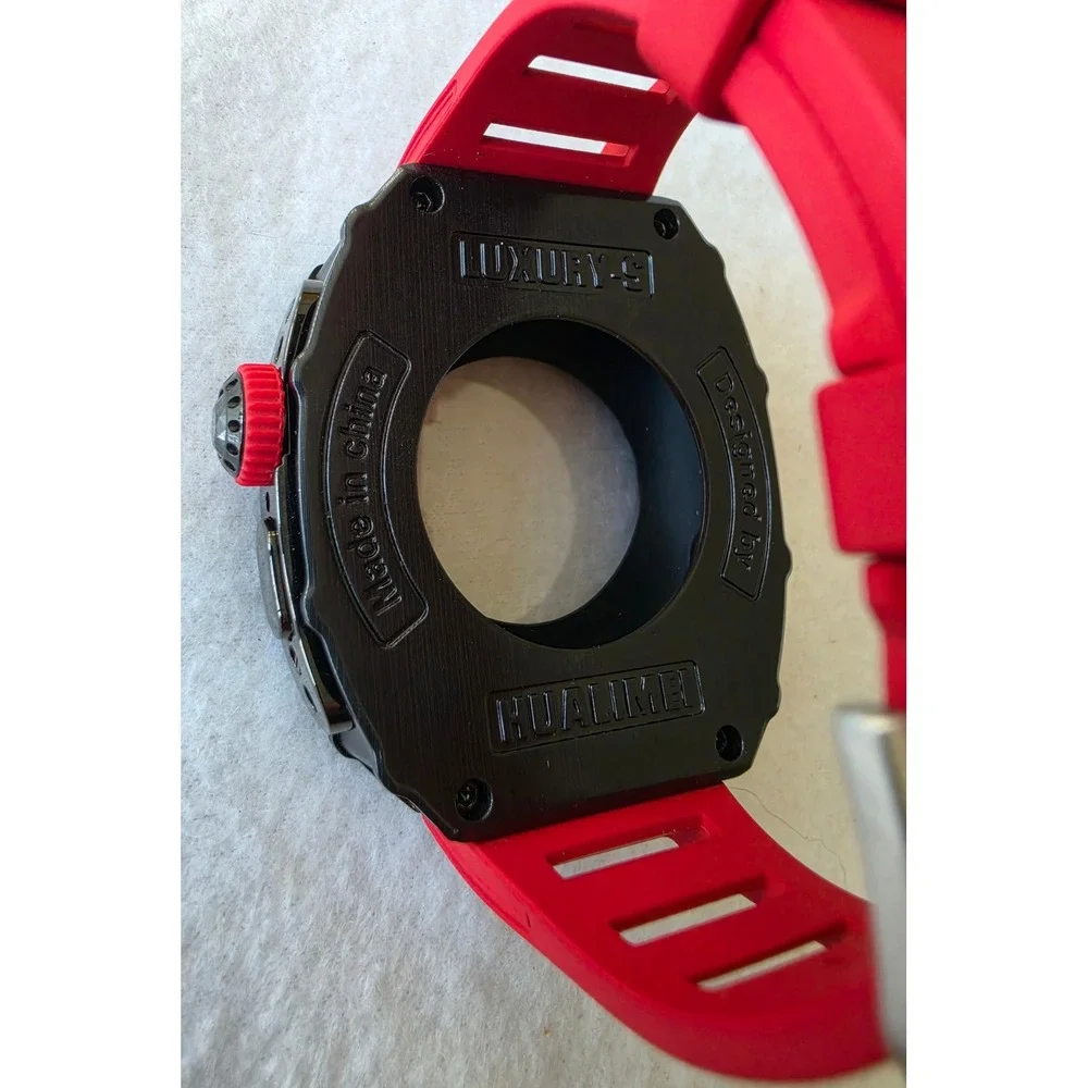 Hualimei Luxury Case Apple Watch Ultra 49mm Black Red Rugged Metal Band HLM49